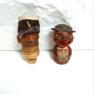 Vintage Hand Carved Wood Wine Corks Bottle Stopper Bundle Of 2